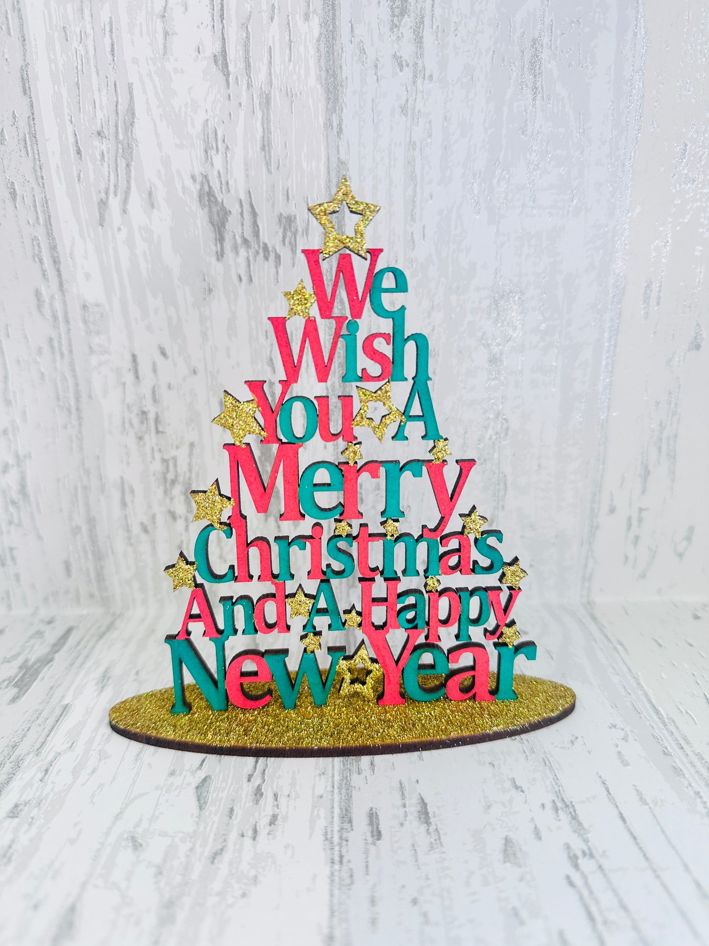 MDF - We wish you a merry Christmas and a happy new year tree - Small