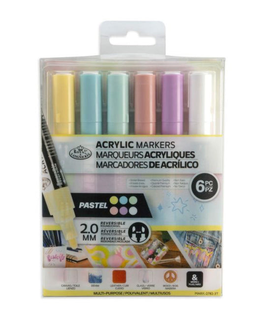 Royal & Langnickel 2mm Reversible Tip Acrylic Markers Pastel Set 6pc