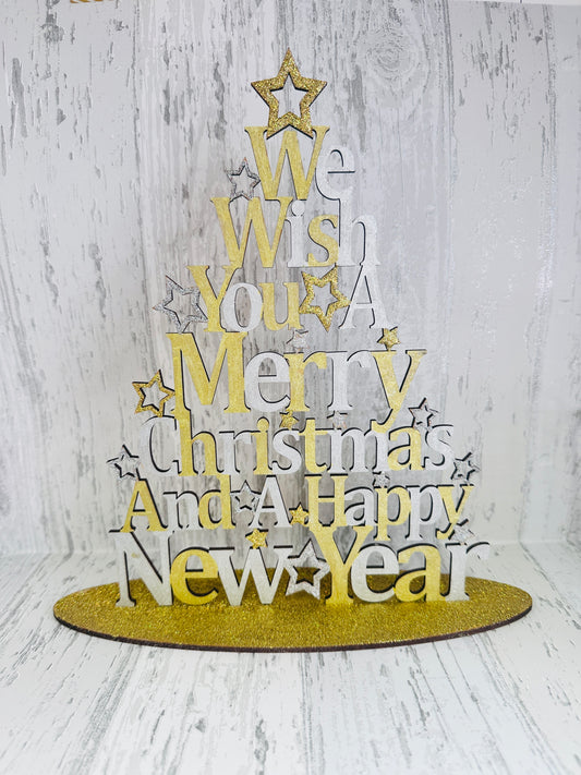 MDF - We wish you a merry Christmas and a happy new year tree - Large