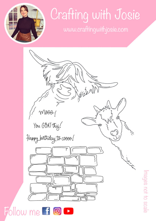 Crafting with Josie - On the Farm - Highland cow and goat stamp set