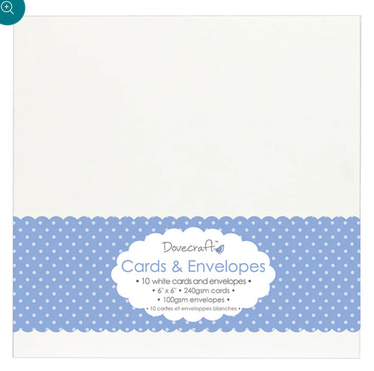 Dovecraft 10 White 6x6 Cards & Envelopes