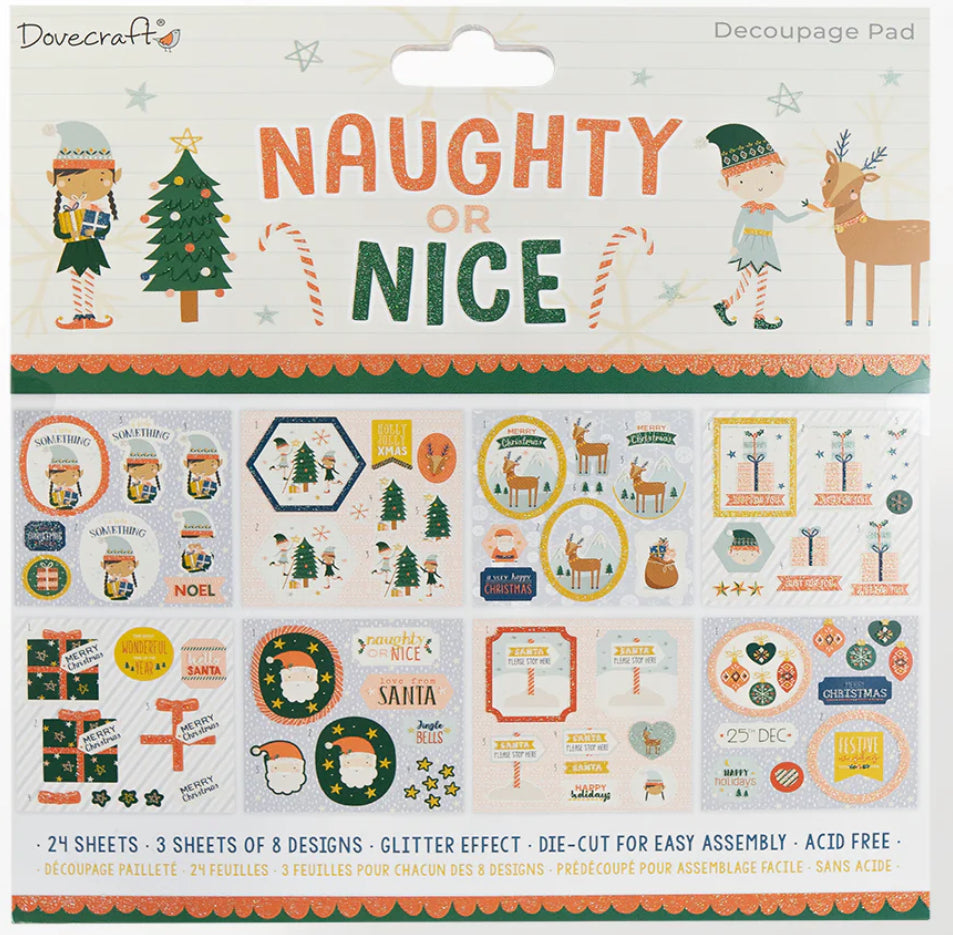 Dovecraft Christmas Naughty or Nice FSC 8x8 Decoupage Pad