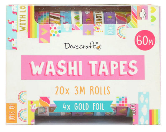 Dovecraft Printed Washi Tape Set 20 Rolls - Bright