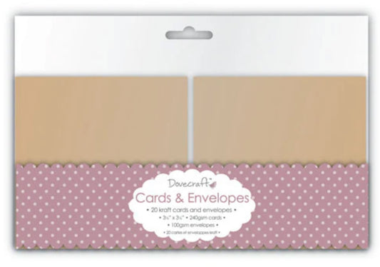 Dovecraft 20 Mini Kraft 3x3 Cards & Envelopes