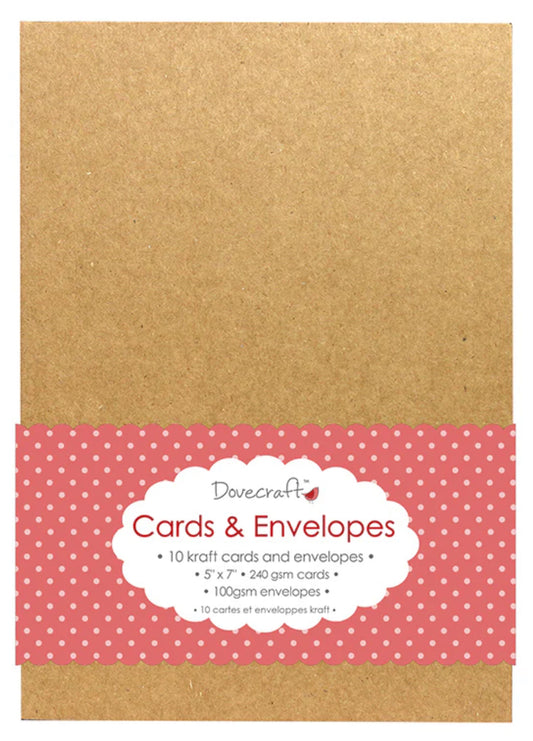 Dovecraft 10 Kraft 5x7 Cards & Envelopes